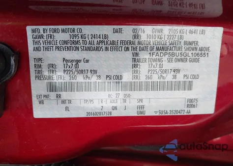 2016 Ford C-Max Hybrid Sel из США, поврежденный, VIN 1FADP5BU5GL106551